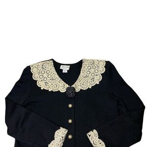 Jeffrey & Dara Elegant Black Cardigan with Lace (by: Linda Hutley)